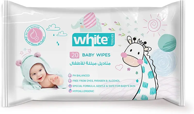 White 20 Baby Wipes