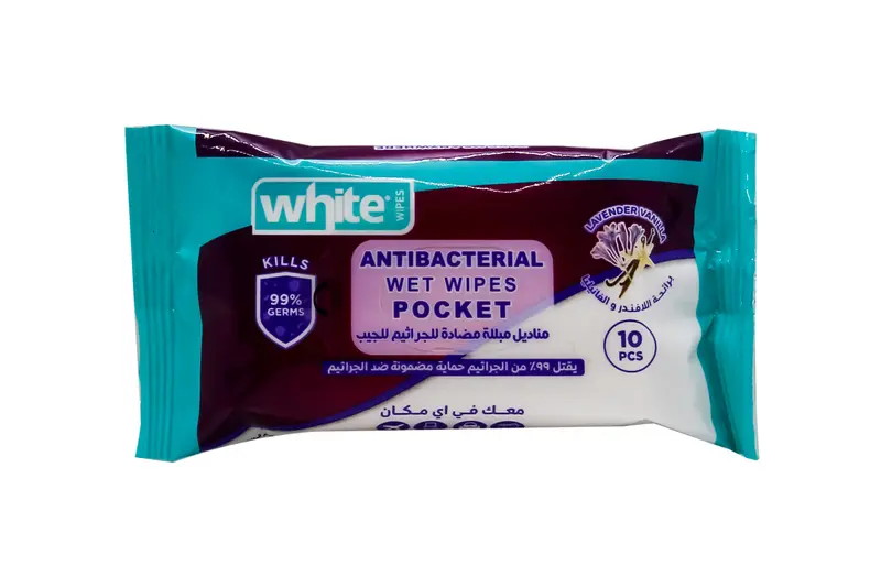 White Antibacterial Lavender Pocket 10 Pcs Wipes