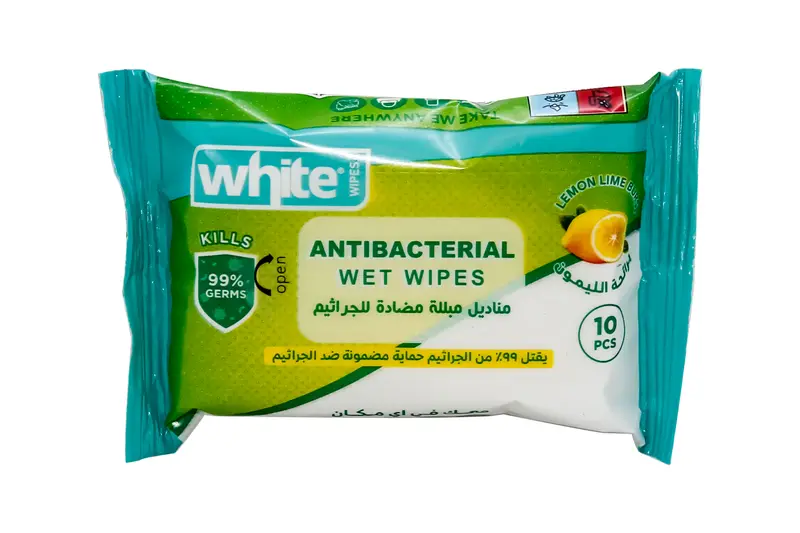 White Antibacterial Lemon Lime Pocket 10 Pcs Wipes